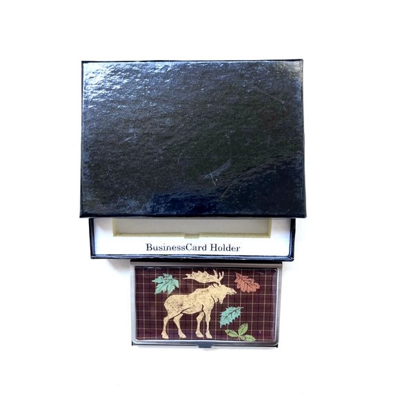 Metal Business Card/Money/Cigarettes Holder with Moose Fall Design with GIFT BOX - Picture 2 of 6